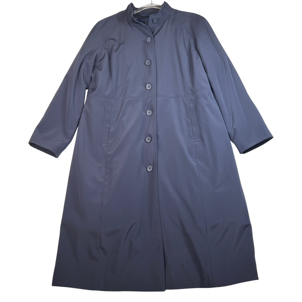 Stan Herman US Airways Navy Blue Trench Coat Removable Liner Womens 14P